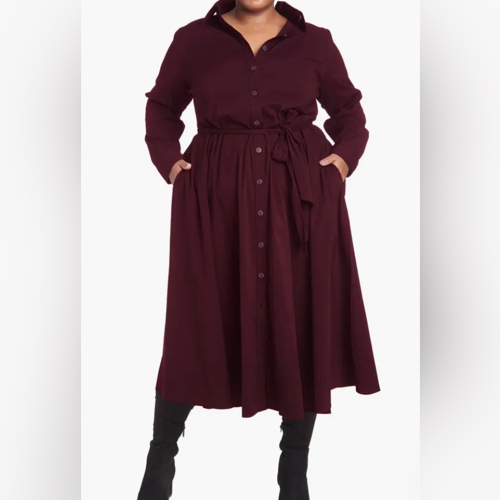 PARI PASSU Burgundy/Bordeaux Poplin Cotton Shirt Dress | 22 - NWOT! - Picture 6 of 8